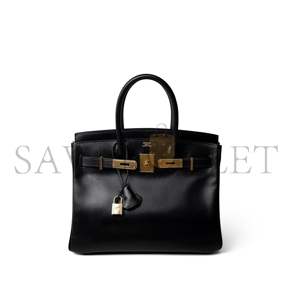 HERMES BIRKIN 30 BOX LEATHER BLACK GOLD BUCKLE H029281CK62 (30*23*15cm)